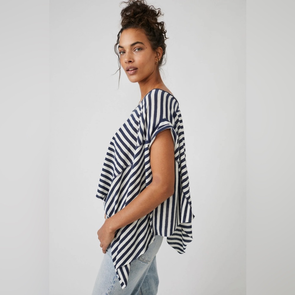 š»šFREE PEOPLE WE THE FREE Striped Angel Tee-Navy Combo-Size Medium - Picture 7 of 14